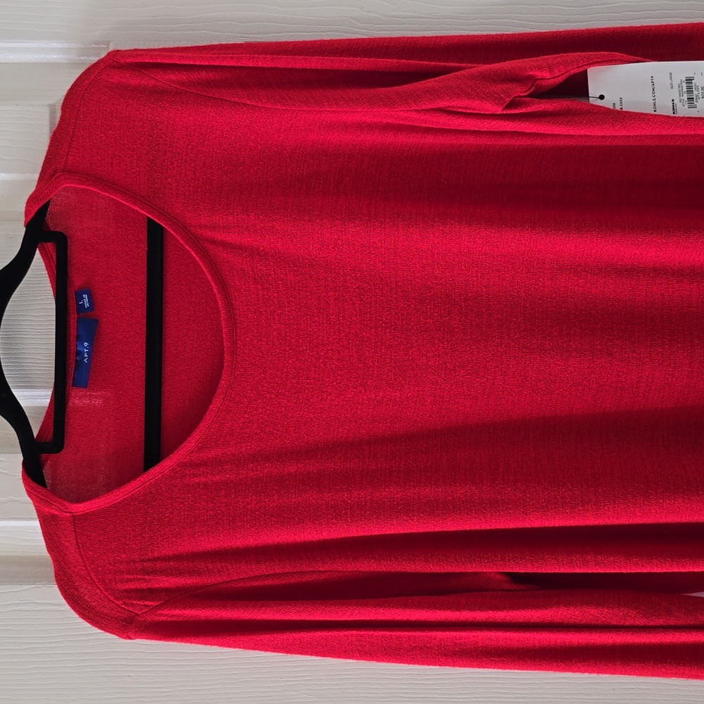 APT. 9 BRAND WOMEN'S CHRISTMAS RED LONG SLEEVES TUNIC TOP SIZE LARGE